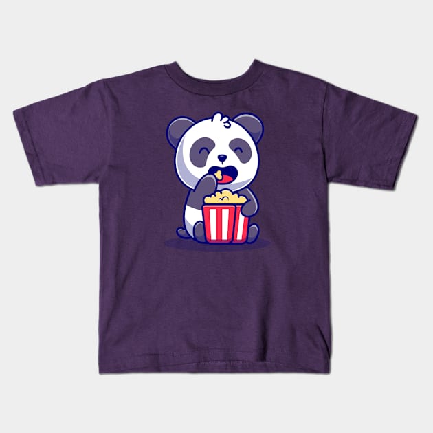 Cute Panda Eating Popcorn Kids T-Shirt by MaiKStore